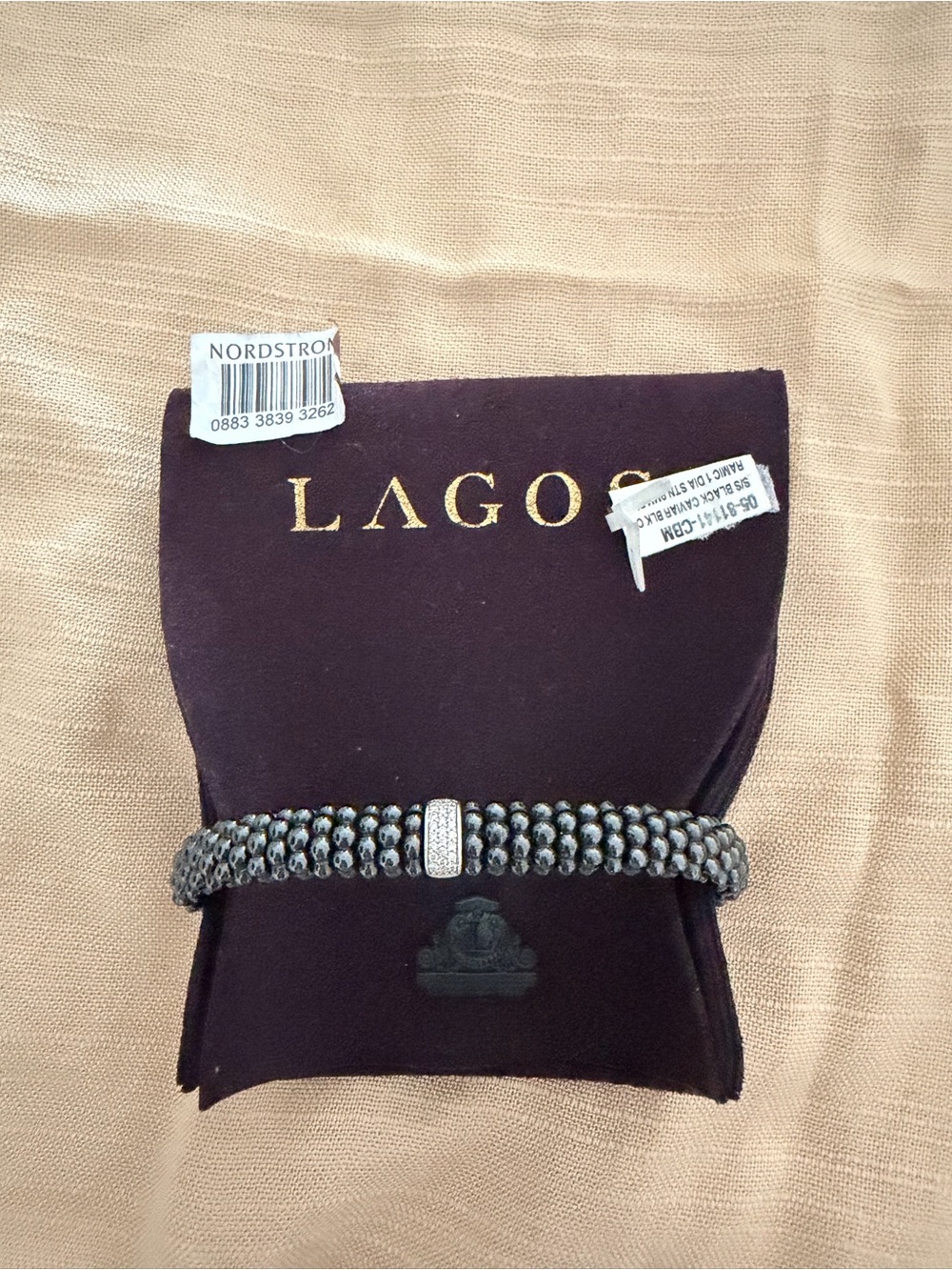 LAGOS Hematite Bead Bracelet with Pave Clasp